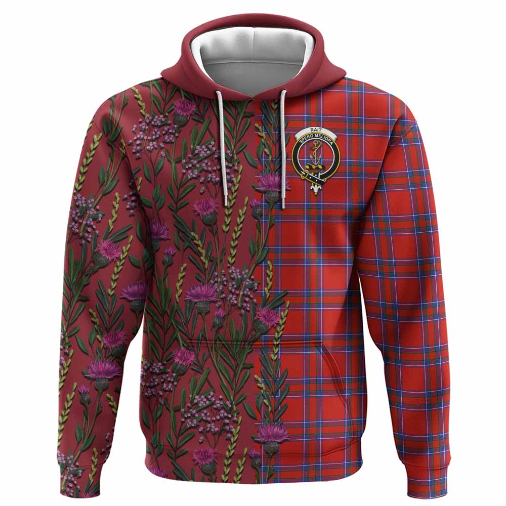 Rait Family Crest Tartan Hoodie Scottish Thistle Flower Pattern Half Style - Tartan Vibes Clothing
