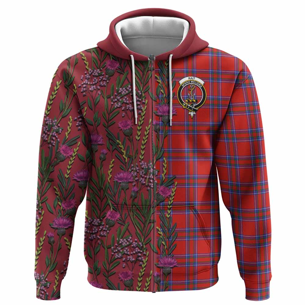 Rait Family Crest Tartan Hoodie Scottish Thistle Flower Pattern Half Style - Tartan Vibes Clothing