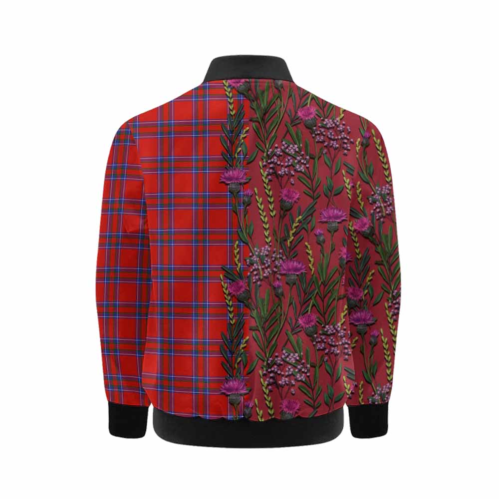 Rait Family Crest Tartan Kid Bomber Jacket Scottish Thistle Flower Pattern Half Style - Tartan Vibes Clothing