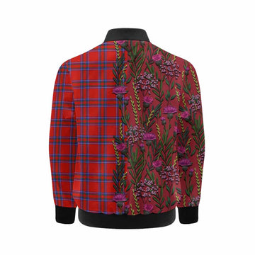 Rait Family Crest Tartan Kid Bomber Jacket Scottish Thistle Flower Pattern Half Style - Tartan Vibes Clothing