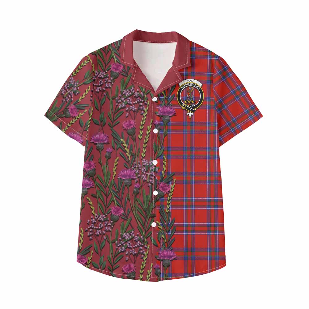 Rait Family Crest Tartan Kid Hawaiian Shirt Scottish Thistle Flower Pattern Half Style - Tartan Vibes Clothing