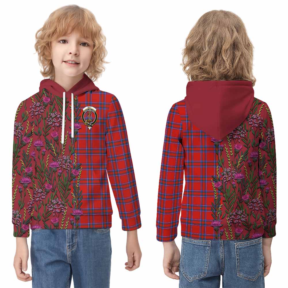 Rait Family Crest Tartan Kid Hoodie Scottish Thistle Flower Pattern Half Style - Tartan Vibes Clothing