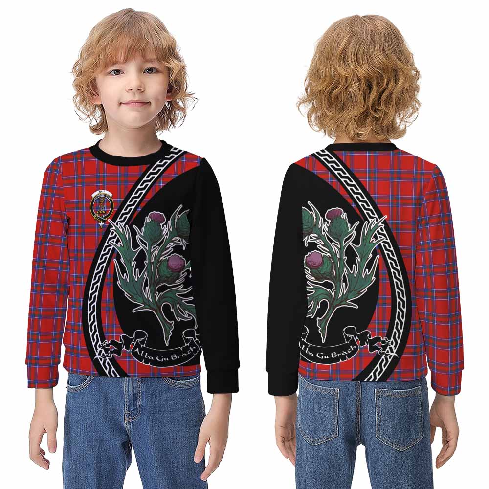 Rait Family Crest Tartan Kid Knitted Sweatshirt Alba Thistle Inspired - Tartan Vibes Clothing