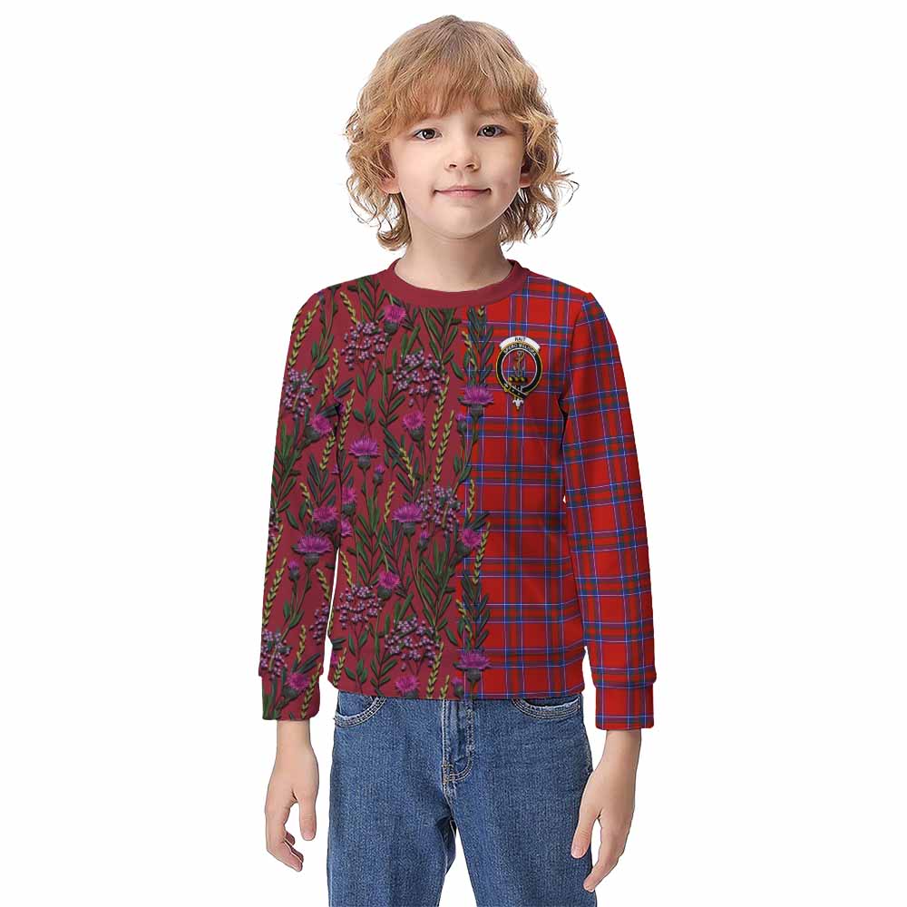 Rait Family Crest Tartan Kid Knitted Sweatshirt Scottish Thistle Flower Pattern Half Style - Tartan Vibes Clothing