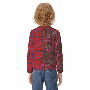 Rait Family Crest Tartan Kid Knitted Sweatshirt Scottish Thistle Flower Pattern Half Style - Tartan Vibes Clothing