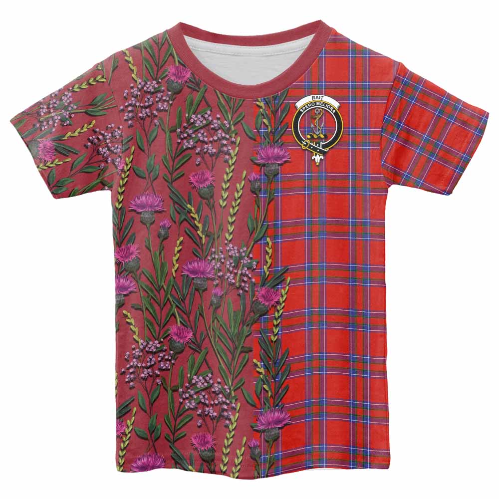 Rait Family Crest Tartan Kid T-shirt Scottish Thistle Flower Pattern Half Style - Tartan Vibes Clothing