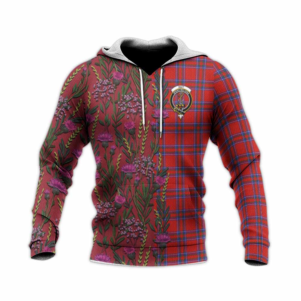Rait Family Crest Tartan Knitted Hoodie Scottish Thistle Flower Pattern Half Style - Tartan Vibes Clothing
