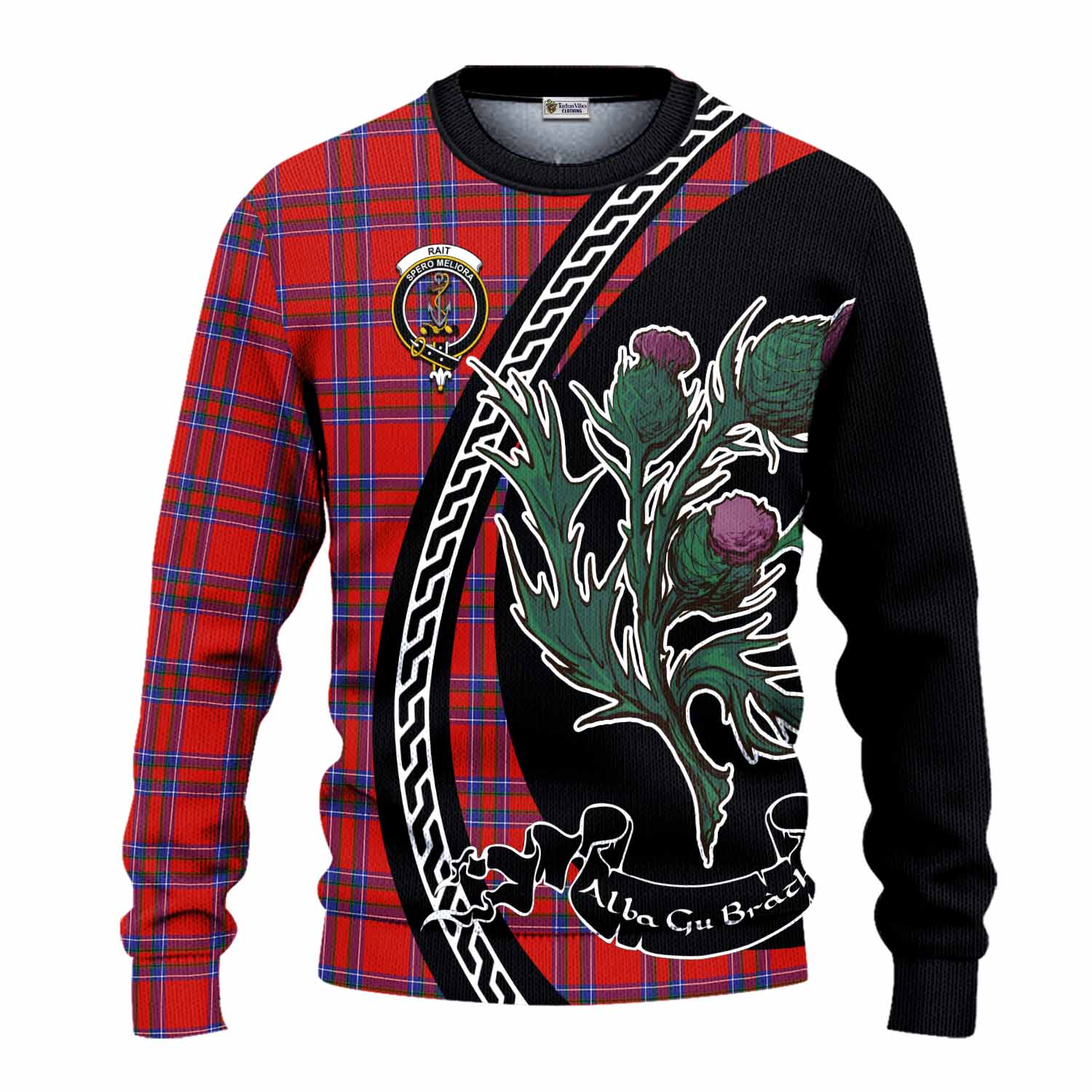 Rait Family Crest Tartan Knitted Sweater Alba Thistle Inspired - Tartan Vibes Clothing