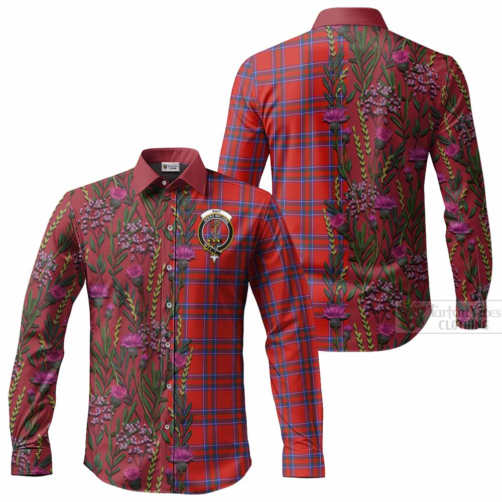 Rait Family Crest Tartan Long Sleeve Button Shirts Scottish Thistle Flower Pattern Half Style - Tartan Vibes Clothing