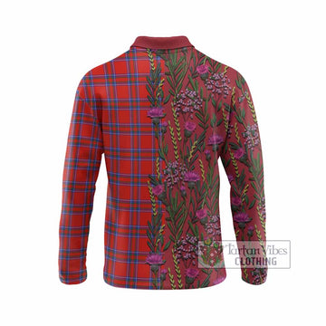 Rait Family Crest Tartan Long Sleeve Polo Shirt Scottish Thistle Flower Pattern Half Style - Tartan Vibes Clothing
