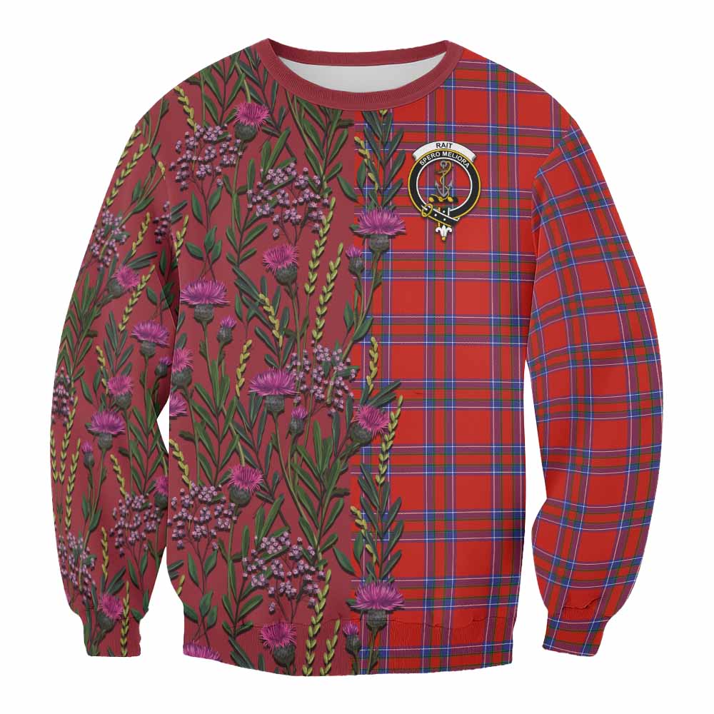 Rait Family Crest Tartan Sweatshirt Scottish Thistle Flower Pattern Half Style - Tartan Vibes Clothing