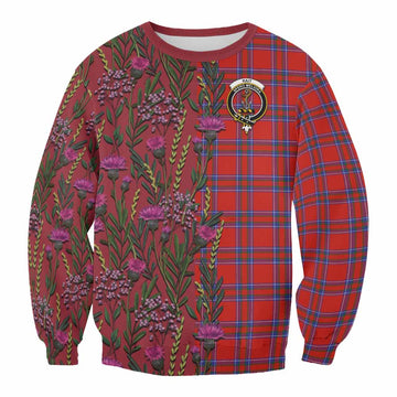 Rait Family Crest Tartan Sweatshirt Scottish Thistle Flower Pattern Half Style