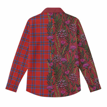 Rait Family Crest Tartan Women Casual Shirt Scottish Thistle Flower Pattern Half Style