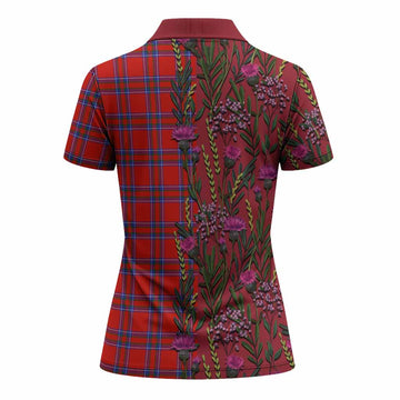 Rait Family Crest Tartan Women Polo Shirt Scottish Thistle Flower Pattern Half Style