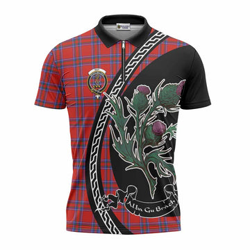 Rait Family Crest Tartan Zipper Polo Shirt Alba Thistle Inspired