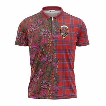 Rait Family Crest Tartan Zipper Polo Shirt Scottish Thistle Flower Pattern Half Style