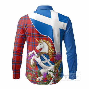 Rait Scottish Tartan Crest Unicorn Heritage Long Sleeve Button Shirts - Tartan Vibes Clothing