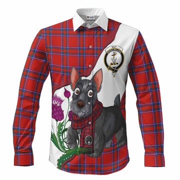 Rait Scottish Terrier Tartan Crest Long Sleeve Button Shirts Thistle Heritage Art