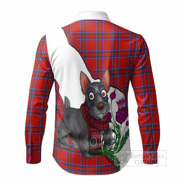 Rait Scottish Terrier Tartan Crest Long Sleeve Button Shirts Thistle Heritage Art