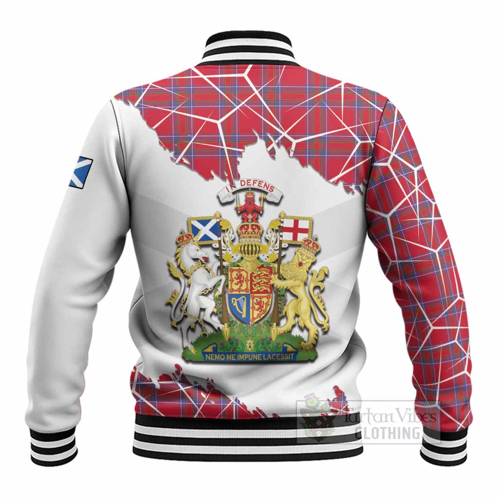 Rait Tartan Baseball Jacket with Family Crest and Lion Rampant Grunge Style