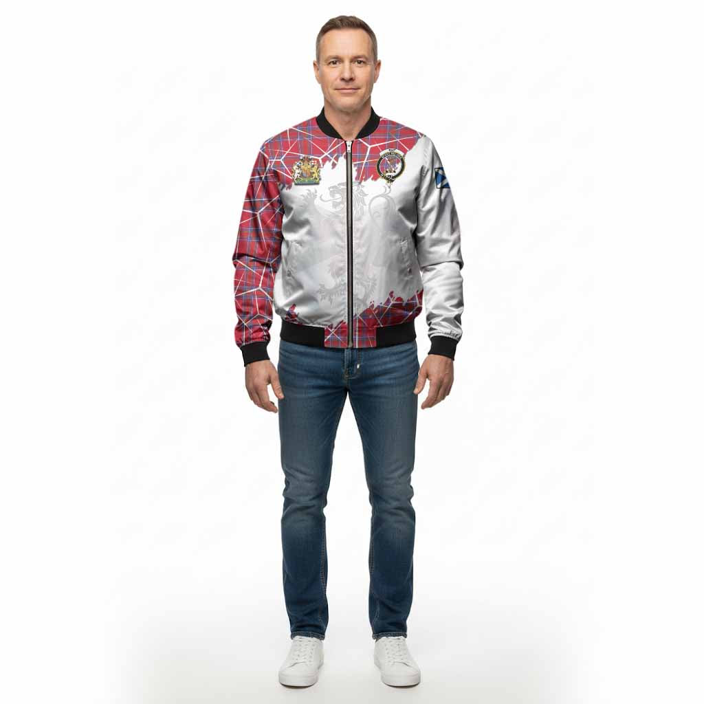 Rait Tartan Bomber Jacket with Family Crest and Lion Rampant Grunge Style