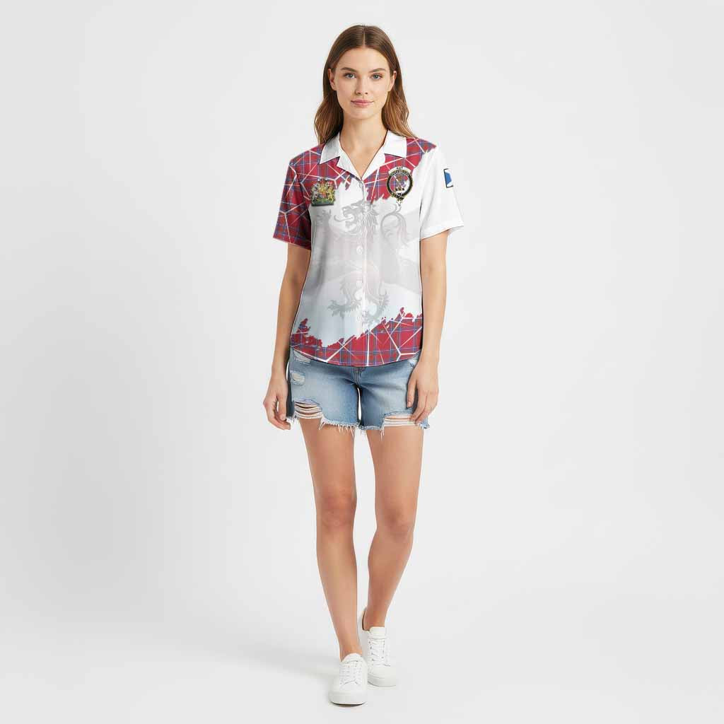 Rait Tartan Cotton Hawaiian Shirt with Family Crest and Lion Rampant Grunge Style