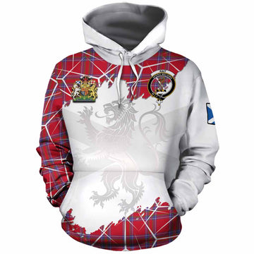 Rait Tartan Cotton Hoodie with Family Crest and Lion Rampant Grunge Style