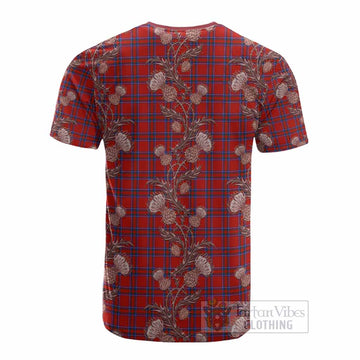 Rait Tartan Cotton T-shirt Seamless Scottish Thistle Flowers