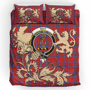 Rait Tartan Crest Bedding Set with Scottish Iconic Symbols 