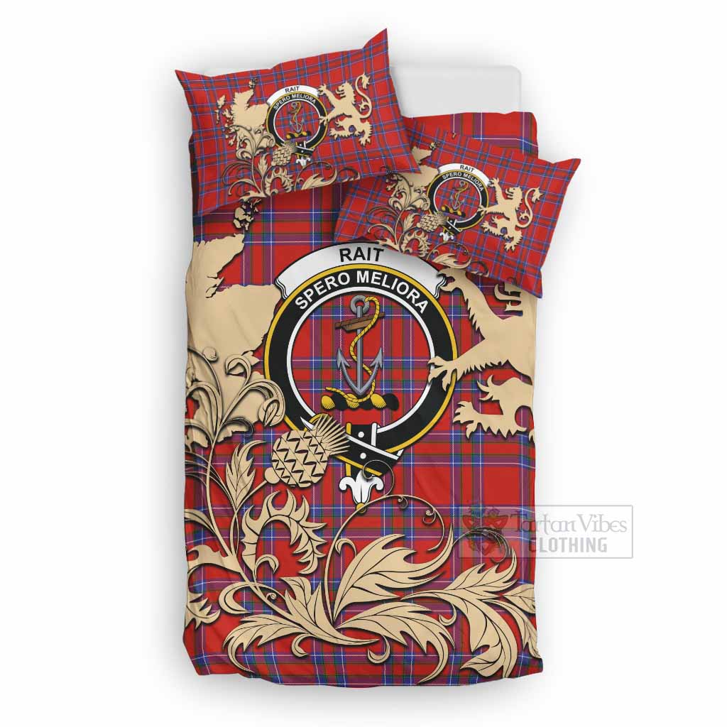 Rait Tartan Crest Bedding Set with Scottish Iconic Symbols 