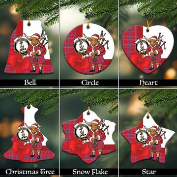 Rait Tartan Crest Christmas Ceramic Ornament Highland Cow Bagpipes Coquette Bow Style