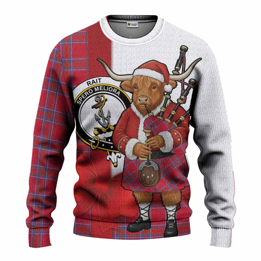 Rait Tartan Crest Christmas Christmas Ugly Sweater Highland Cow Bagpipes Coquette Bow Style