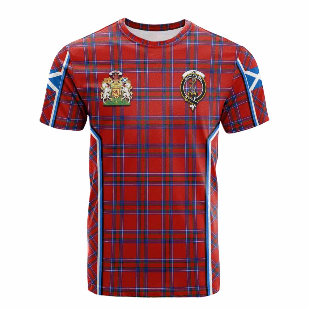 Rait Tartan Crest Cotton T-shirt Scotland Coat of Arm Flag Style - Tartan Vibes Clothing