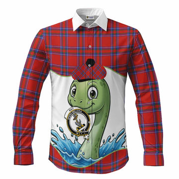 Rait Tartan Crest Cute Nessie Long Sleeve Button Shirts Scottish Loch Ness Monster