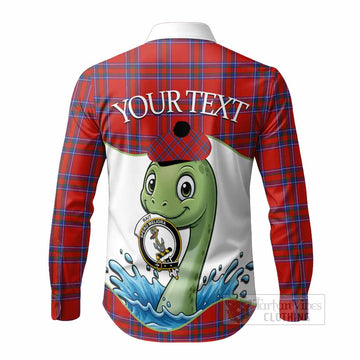 Rait Tartan Crest Cute Nessie Long Sleeve Button Shirts Scottish Loch Ness Monster