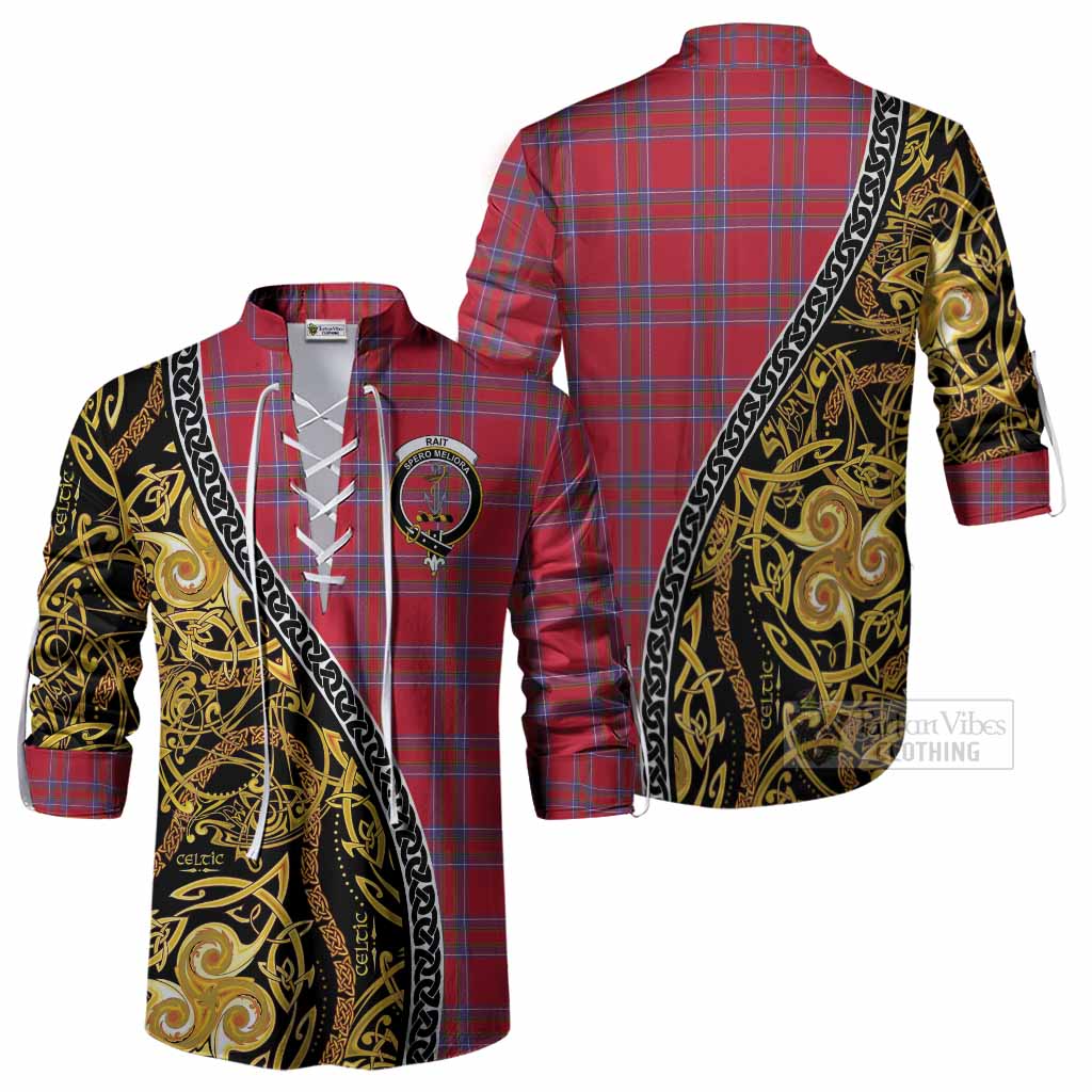 Rait Tartan Crest Ghillie Shirt Celtic Knot and Triple Trickle Spiral Symbols
