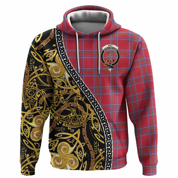 Rait Tartan Crest Hoodie Celtic Knot and Triple Trickle Spiral Symbols
