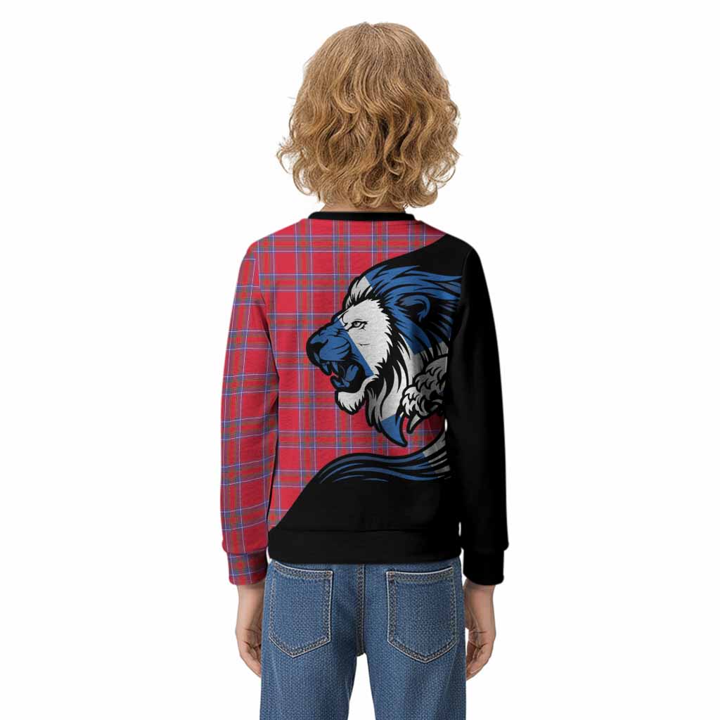 Rait Tartan Crest Kid Knitted Sweatshirt Scottish Golden Lions Wave Flow