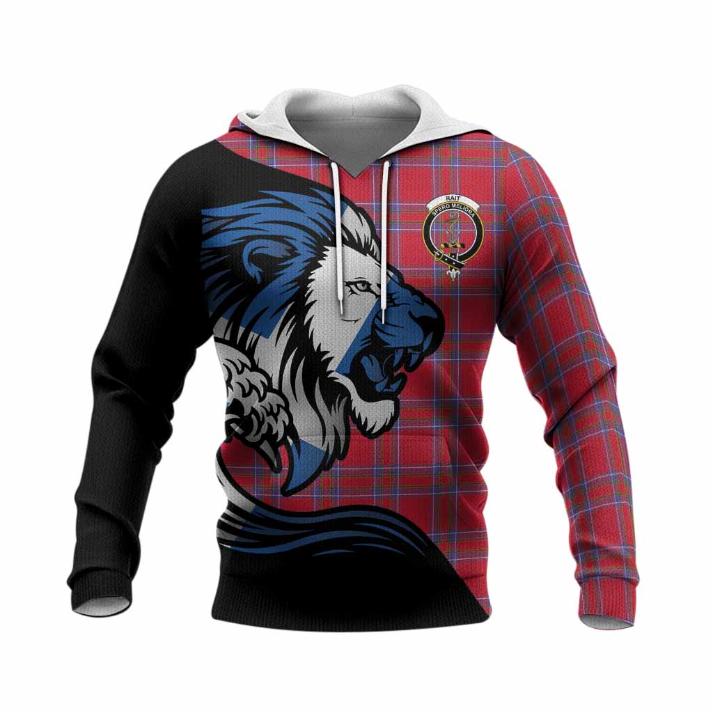 Rait Tartan Crest Knitted Hoodie Scottish Golden Lions Wave Flow