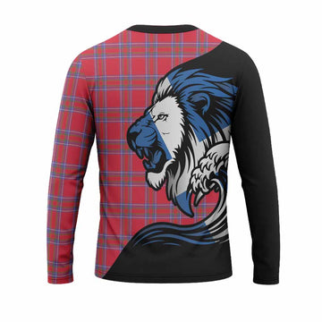Rait Tartan Crest Long Sleeve T-Shirt Scottish Golden Lions Wave Flow
