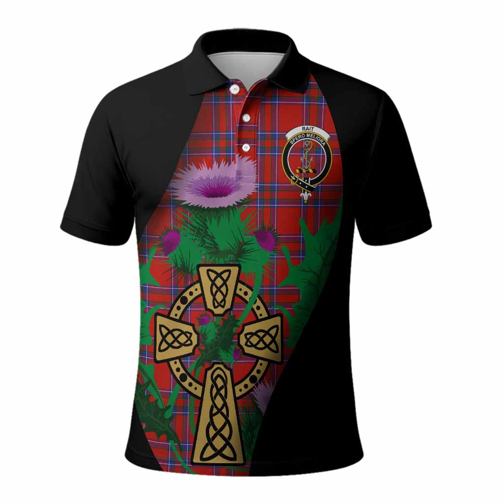 Rait Tartan Crest Polo Shirt Celtic Cross Thistle Flowers