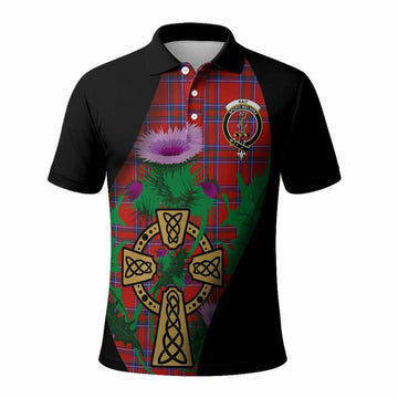 Rait Tartan Crest Polo Shirt Celtic Cross Thistle Flowers