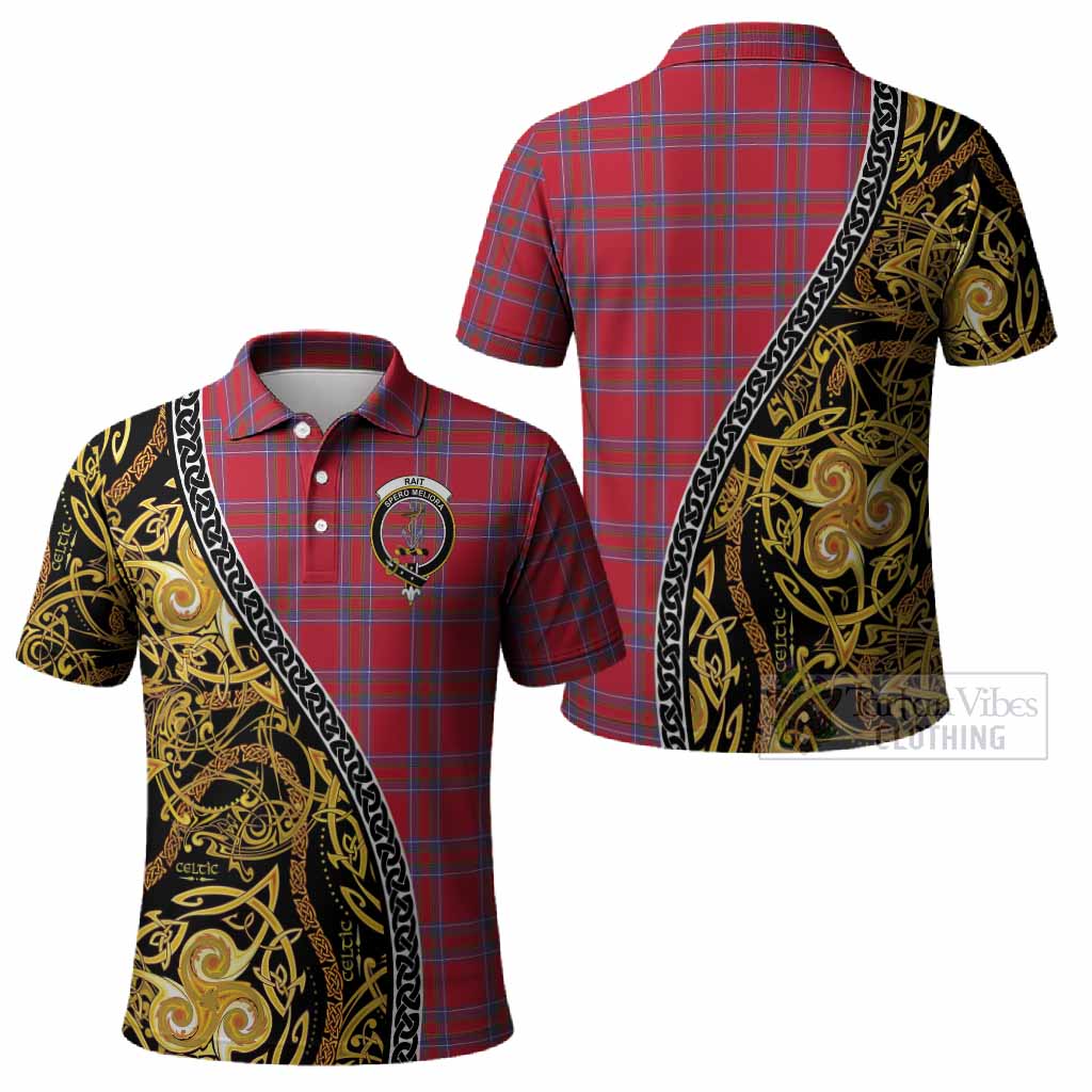 Rait Tartan Crest Polo Shirt Celtic Knot and Triple Trickle Spiral Symbols