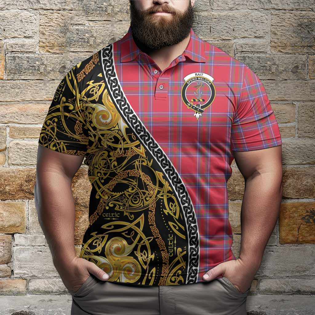 Rait Tartan Crest Polo Shirt Celtic Knot and Triple Trickle Spiral Symbols