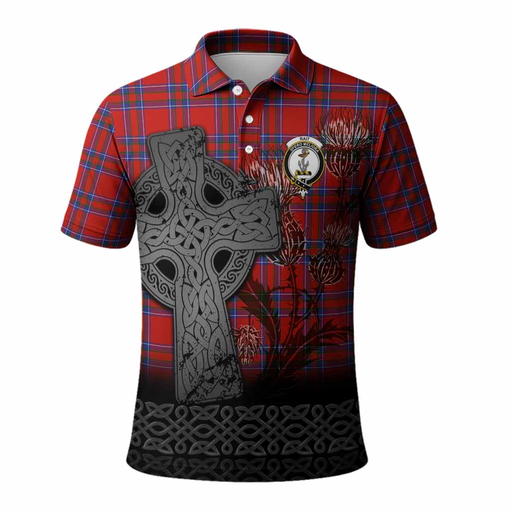 Rait Tartan Crest Polo Shirt Grunge Celtic Cross Scottish Thistle