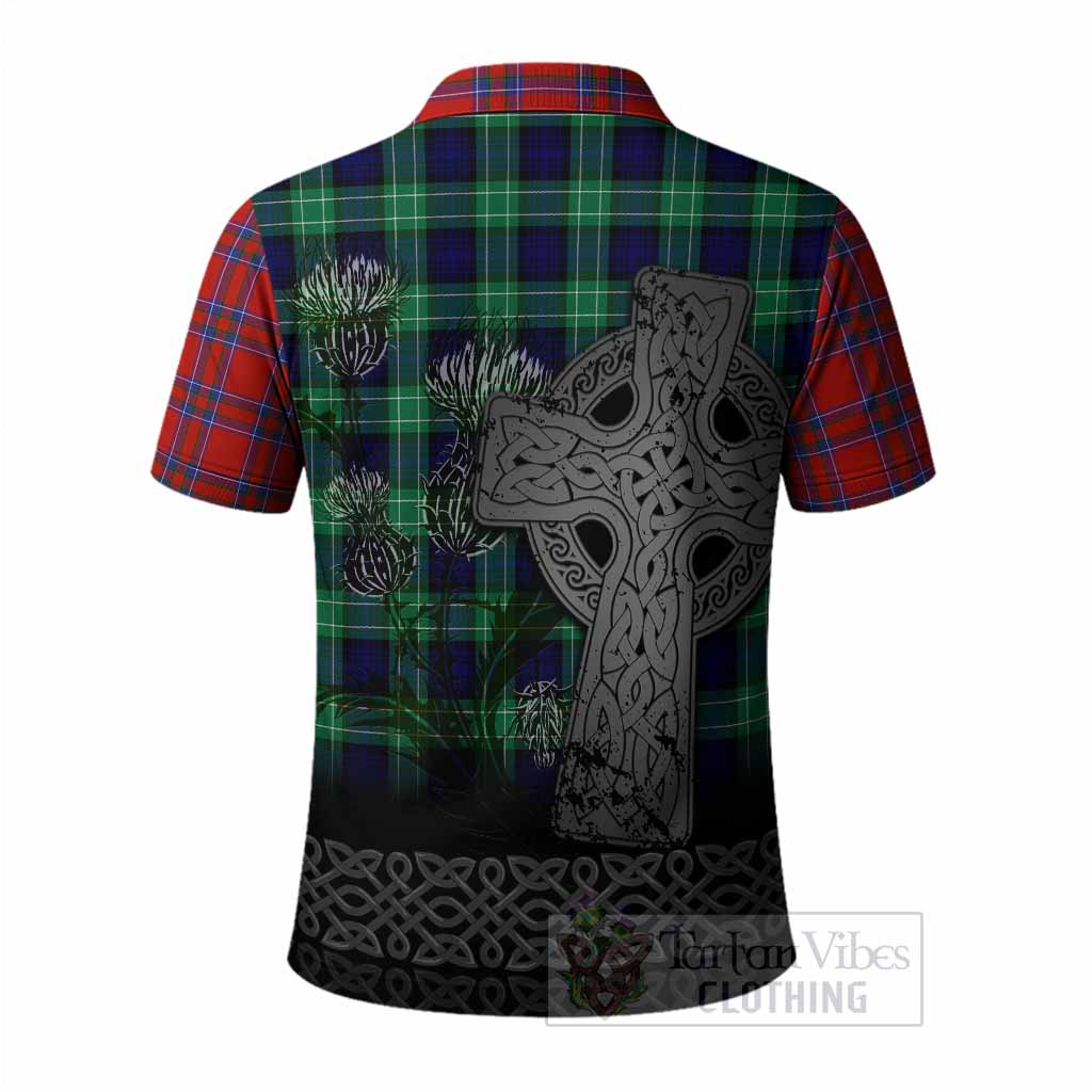 Rait Tartan Crest Polo Shirt Grunge Celtic Cross Scottish Thistle