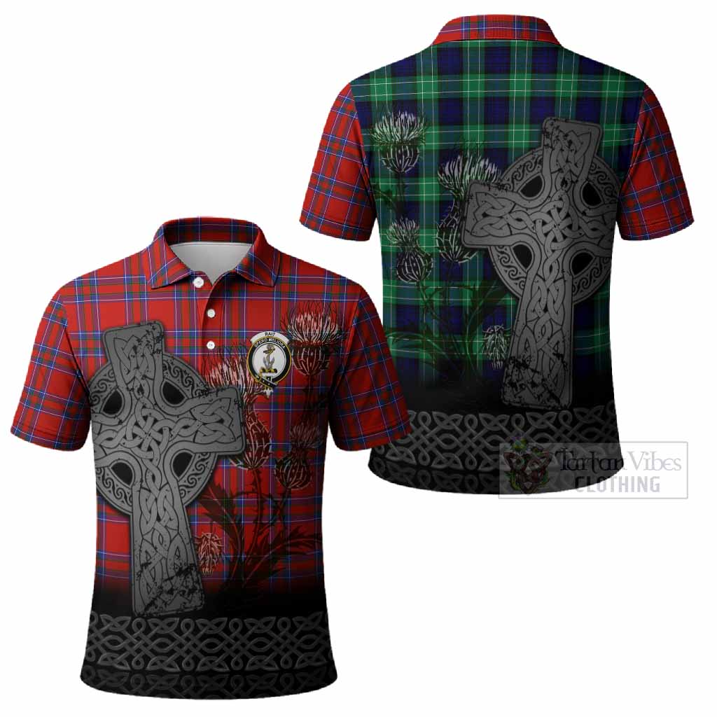 Rait Tartan Crest Polo Shirt Grunge Celtic Cross Scottish Thistle
