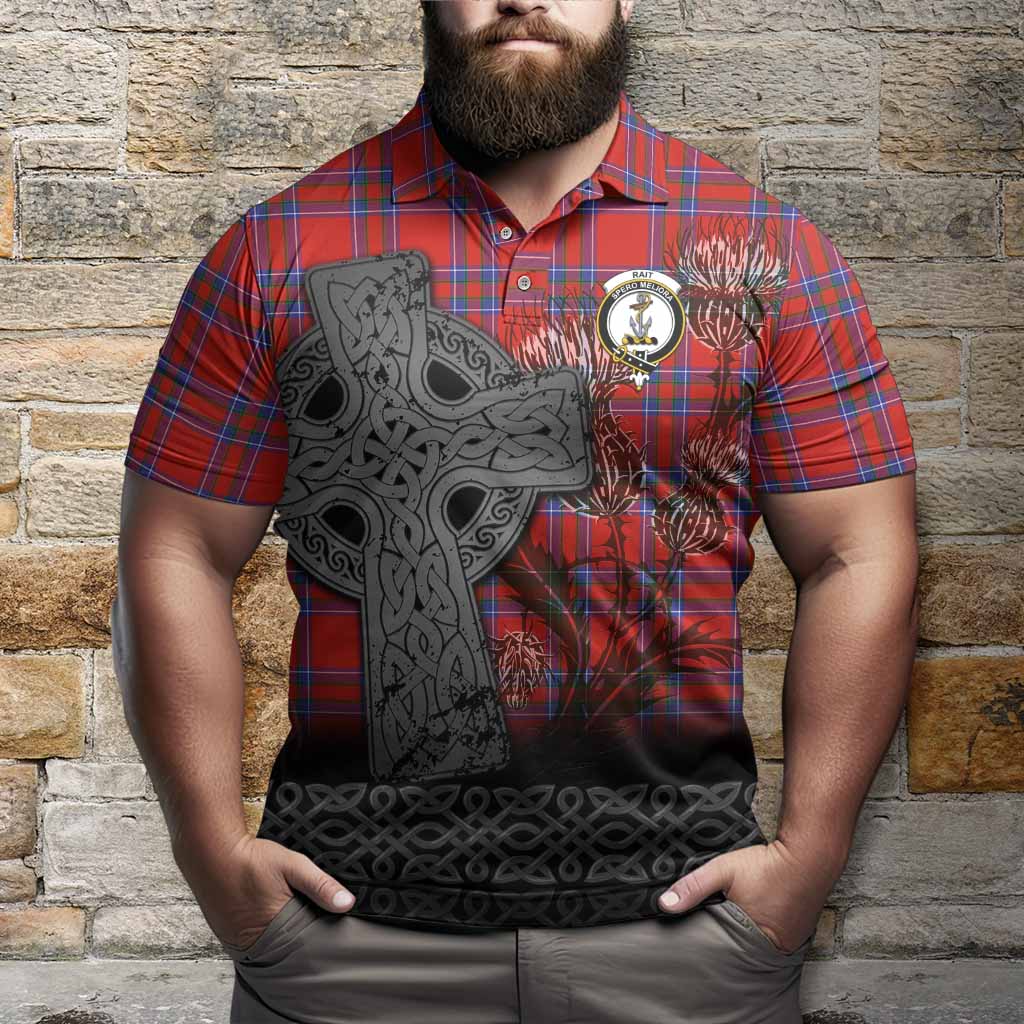 Rait Tartan Crest Polo Shirt Grunge Celtic Cross Scottish Thistle