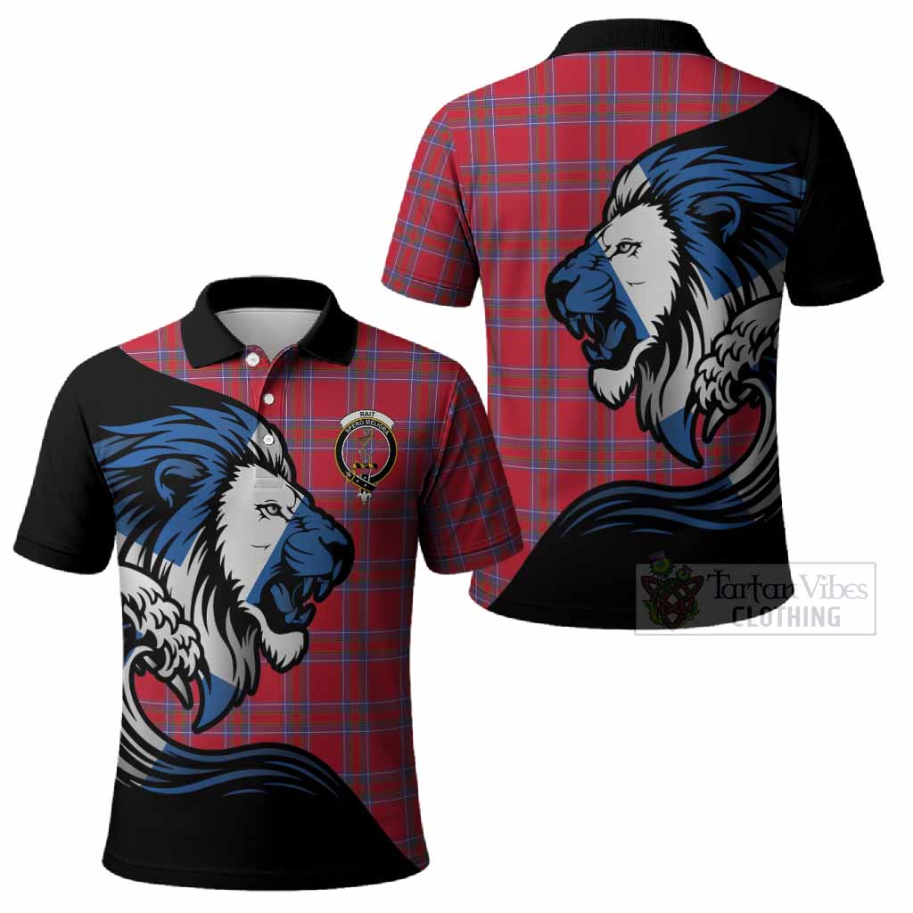 Rait Tartan Crest Polo Shirt Scottish Golden Lions Wave Flow