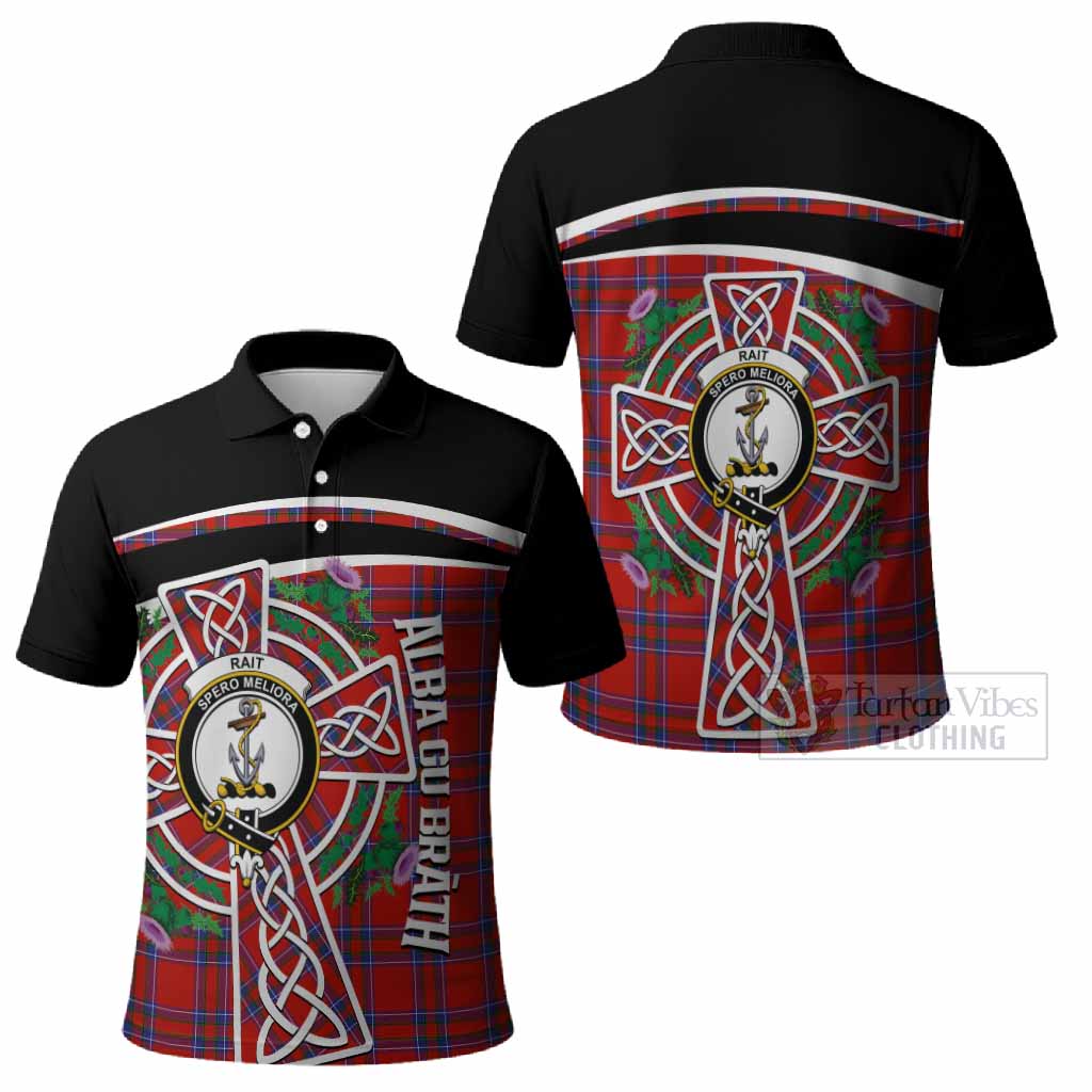 Rait Tartan Crest Polo Shirt Scottish Thistle Celtic Cross Alba Gu Brath
